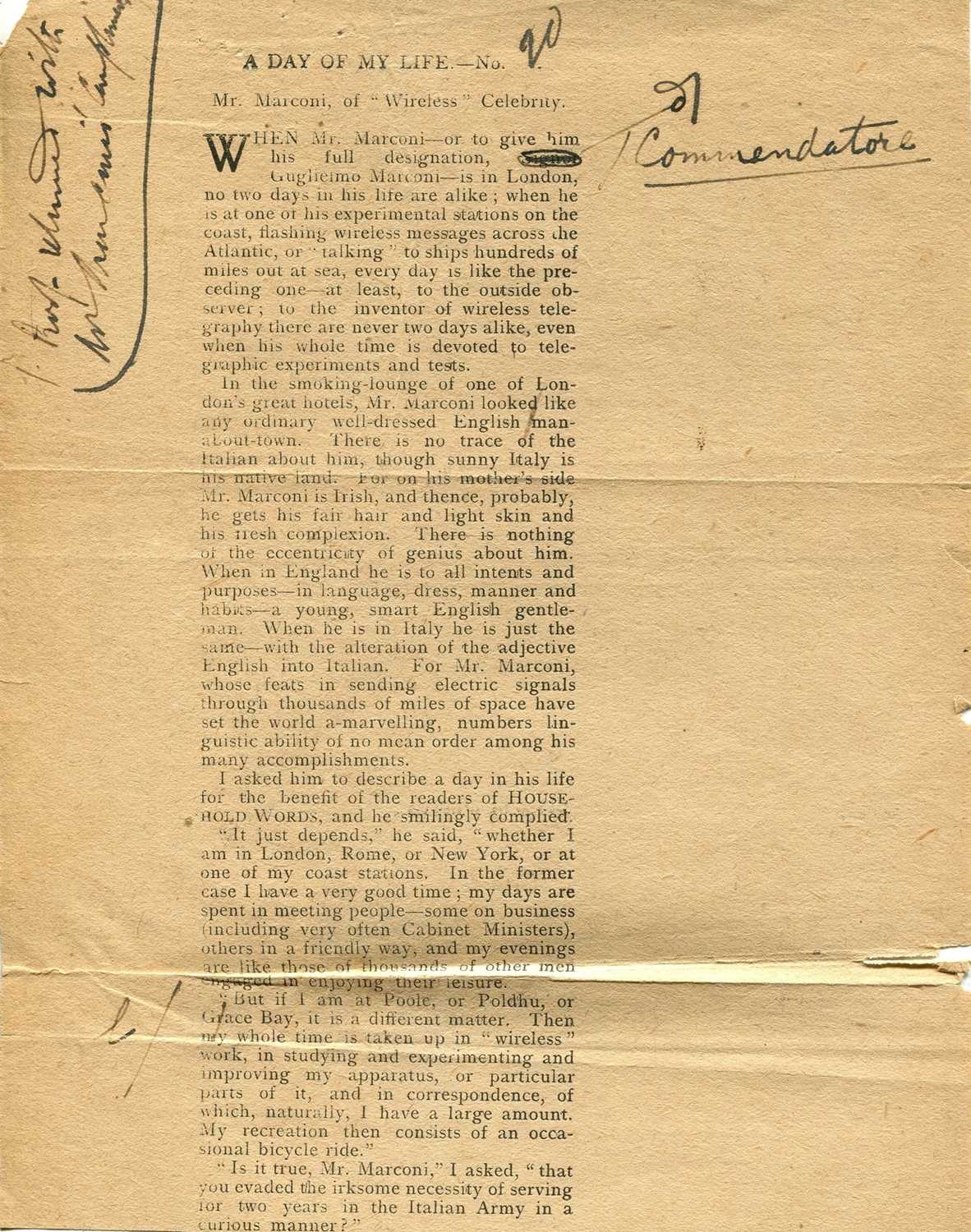 Lot 967 - MARCONI GUGLIELMO: (1874-1937)