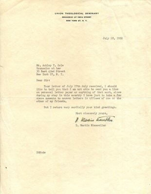 Lot 1031 - NIEMOLLER MARTIN: (1892-1984)
