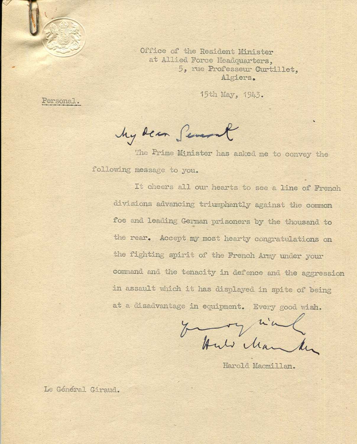 Lot 404 - [CHURCHILL WINSTON S.]: (1874-1965) MACMILLAN HAROLD: (1894-1986)