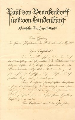 Lot 1033 - HINDENBURG PAUL VON: (1847-1934)