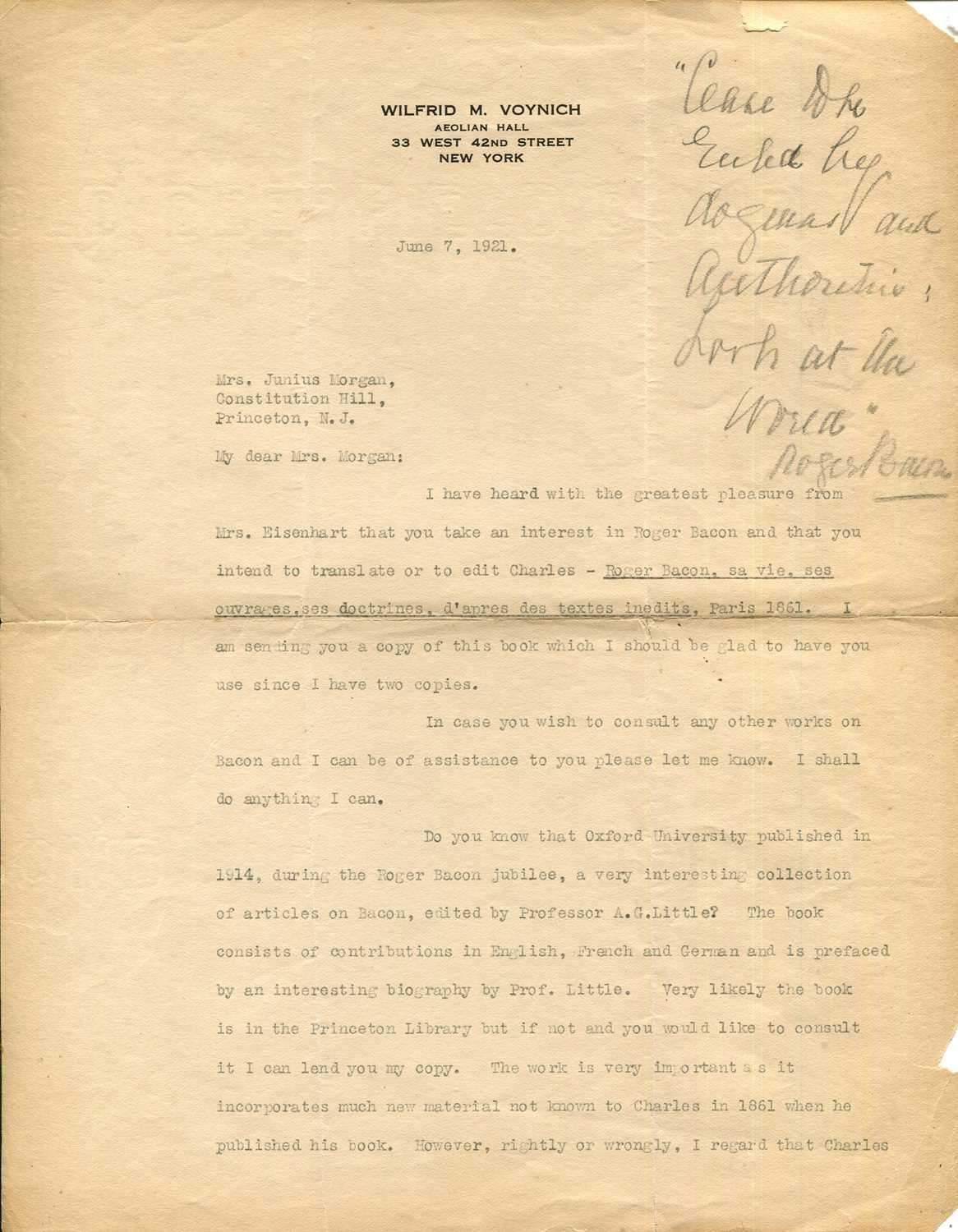 Lot 599 - VOYNICH WILFRID: (1865-1930)