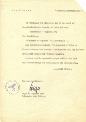 Lot 1039 - [HITLER ADOLF]: (1889-1945) ENGEL GERHARD: (1906-1976)