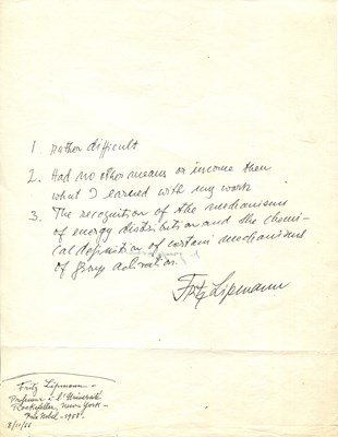 Lot 950 - LIPMANN FRITZ: (1899-1986)