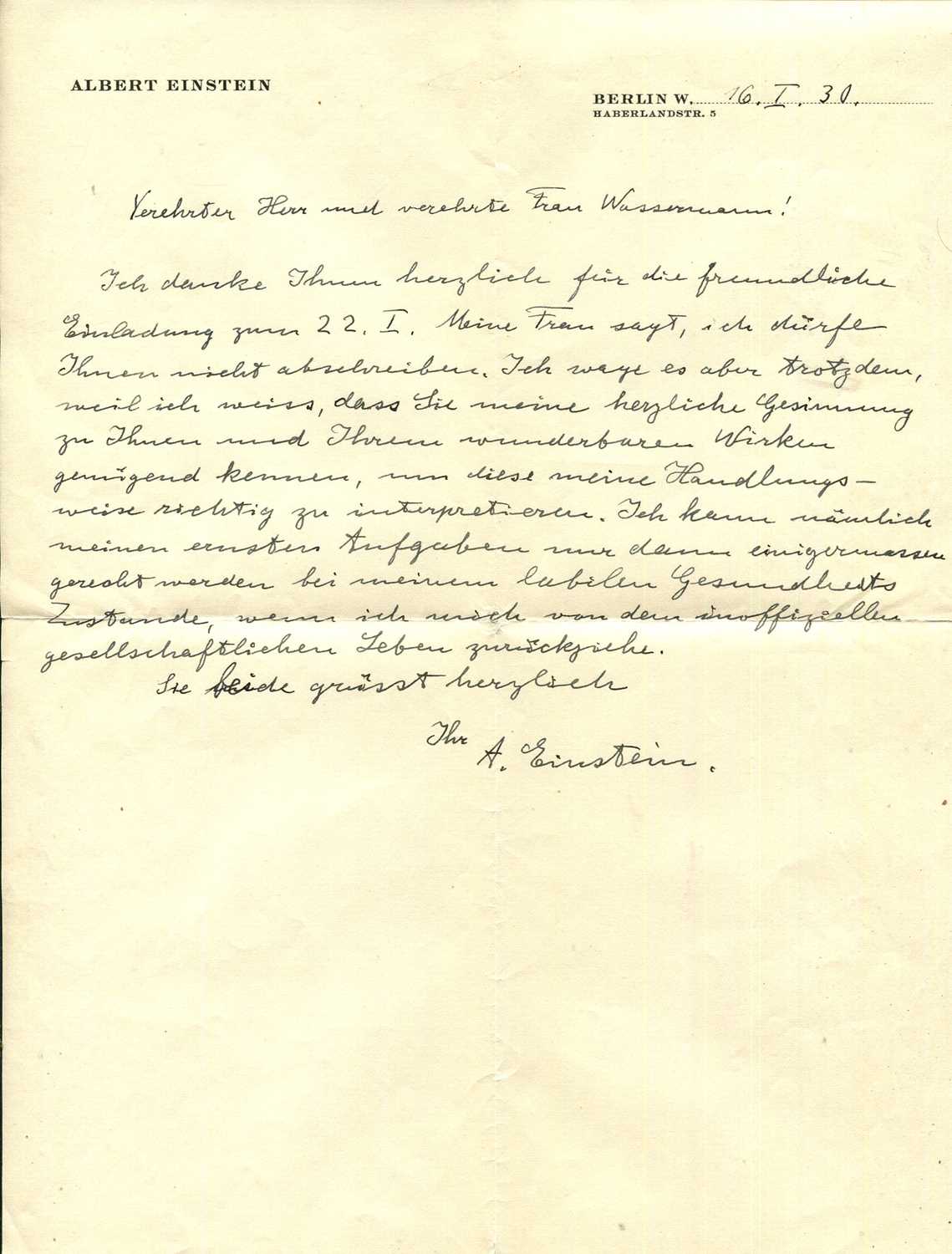 Lot 942 - EINSTEIN ALBERT: (1879-1955)