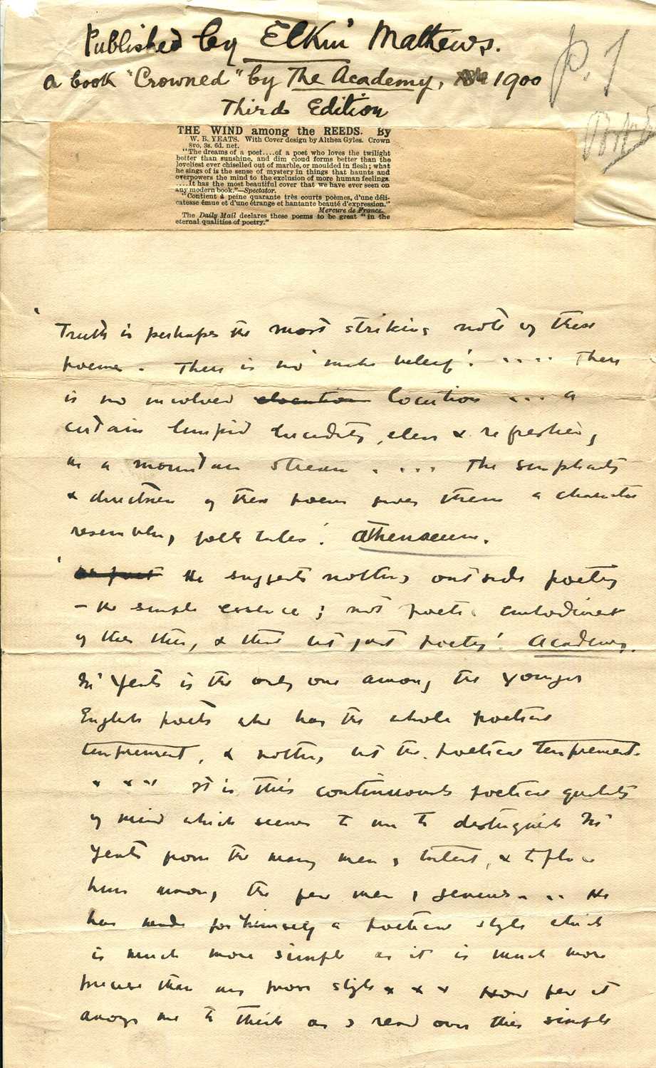 Lot 922 - YEATS W. B.: (1865-1939)